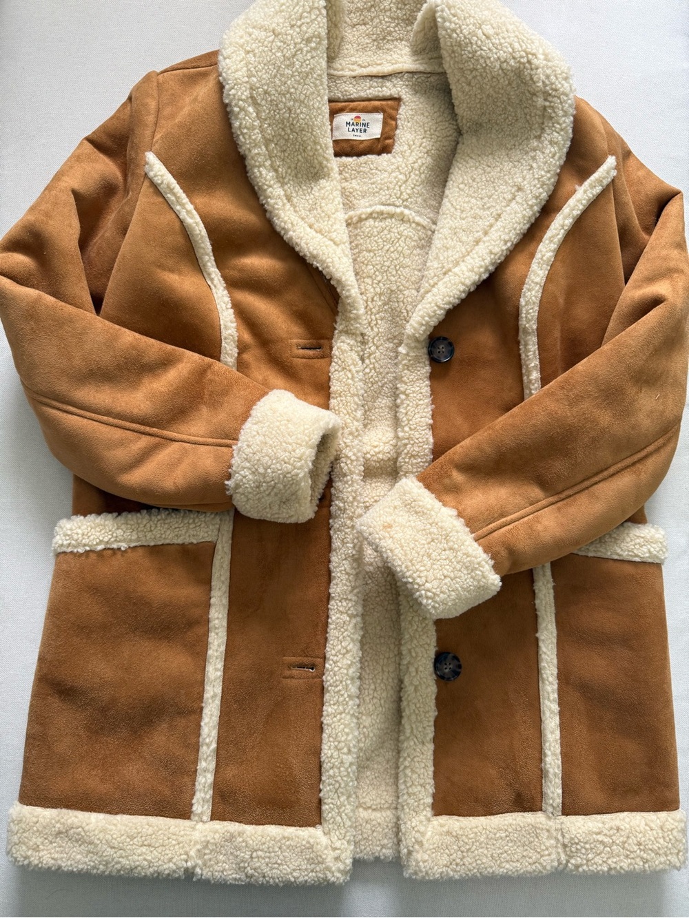 Faux Shearling-Lined Coat in Camel and Cream - Marine Layer